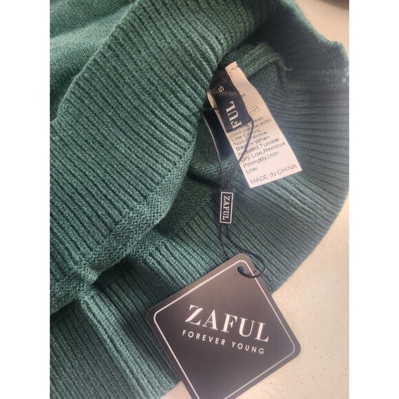 Zaful Green Mock Neck Ruffled Sleeve Sweater Women Knit Top - Picture 7 of 10